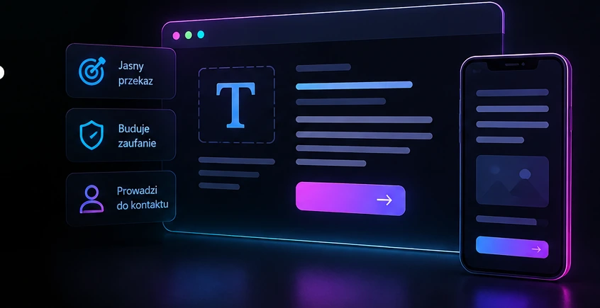 Grafika SmartWeb AI pokazująca content na stronę: jasny przekaz, budowanie zaufania i prowadzenie klienta do kontaktu.